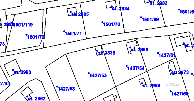 Parcela st. 3836 v KÚ Hlinsko v Čechách, Katastrální mapa