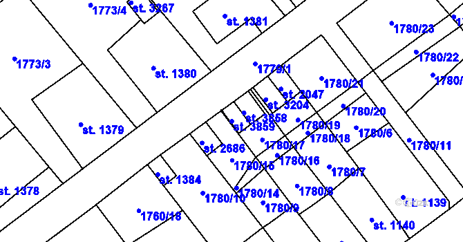 Parcela st. 3859 v KÚ Hlinsko v Čechách, Katastrální mapa