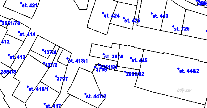 Parcela st. 3874 v KÚ Hlinsko v Čechách, Katastrální mapa