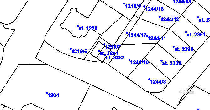 Parcela st. 3882 v KÚ Hlinsko v Čechách, Katastrální mapa