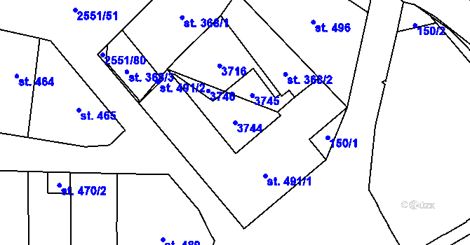 Parcela st. 3744 v KÚ Hlinsko v Čechách, Katastrální mapa
