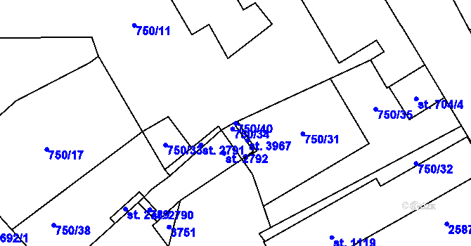 Parcela st. 750/40 v KÚ Hlinsko v Čechách, Katastrální mapa