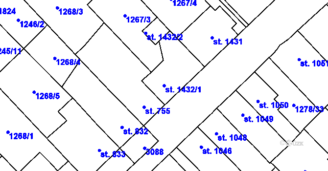 Parcela st. 1432/1 v KÚ Hlinsko v Čechách, Katastrální mapa