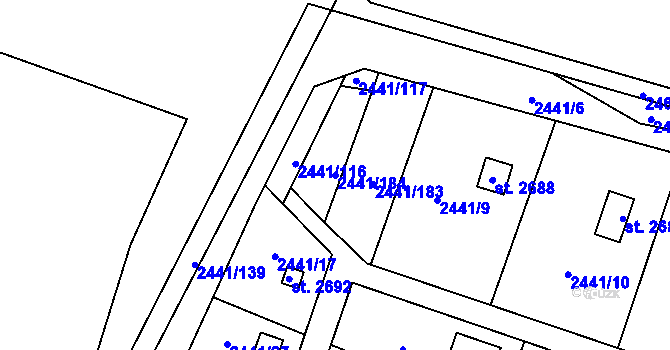Parcela st. 2441/184 v KÚ Hlinsko v Čechách, Katastrální mapa