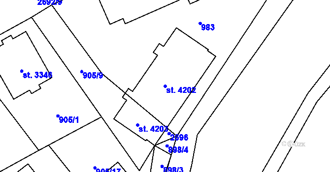 Parcela st. 4202 v KÚ Hlinsko v Čechách, Katastrální mapa