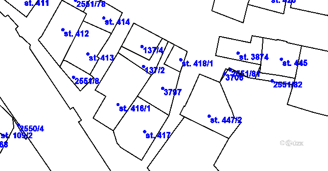 Parcela st. 418/2 v KÚ Hlinsko v Čechách, Katastrální mapa