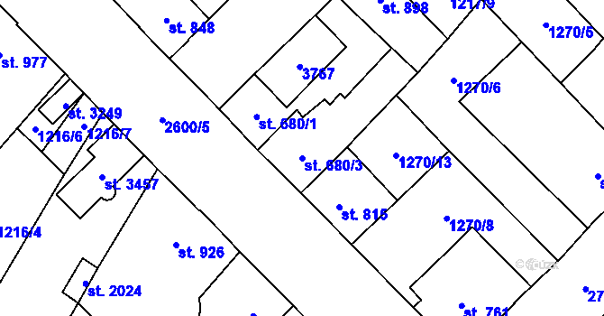 Parcela st. 680/3 v KÚ Hlinsko v Čechách, Katastrální mapa