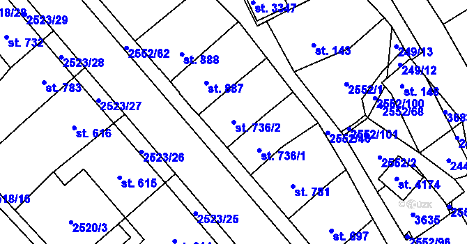 Parcela st. 736/2 v KÚ Hlinsko v Čechách, Katastrální mapa