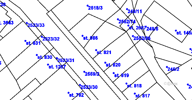 Parcela st. 821 v KÚ Hlinsko v Čechách, Katastrální mapa