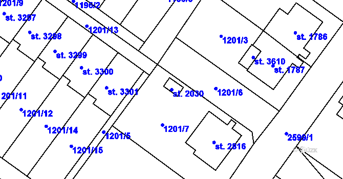 Parcela st. 2030 v KÚ Hlinsko v Čechách, Katastrální mapa