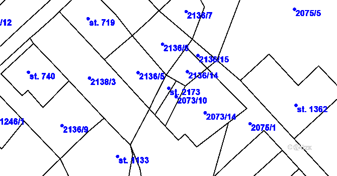 Parcela st. 2173 v KÚ Hlinsko v Čechách, Katastrální mapa
