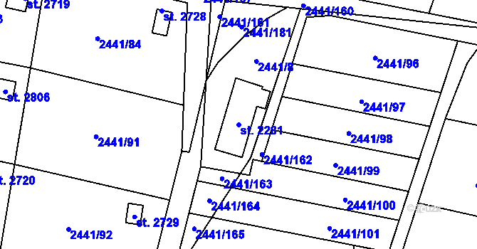 Parcela st. 2281 v KÚ Hlinsko v Čechách, Katastrální mapa