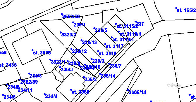 Parcela st. 3118 v KÚ Hlinsko v Čechách, Katastrální mapa