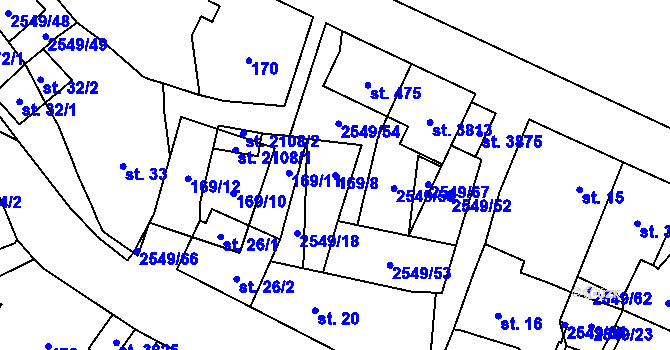 Parcela st. 169/8 v KÚ Hlinsko v Čechách, Katastrální mapa