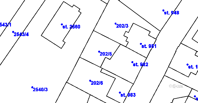 Parcela st. 202/5 v KÚ Hlinsko v Čechách, Katastrální mapa