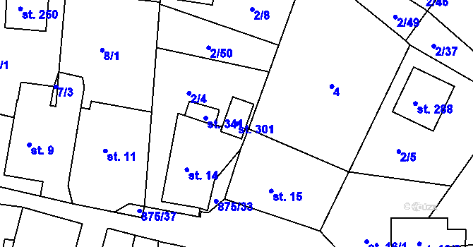 Parcela st. 301 v KÚ Blatno u Hlinska, Katastrální mapa
