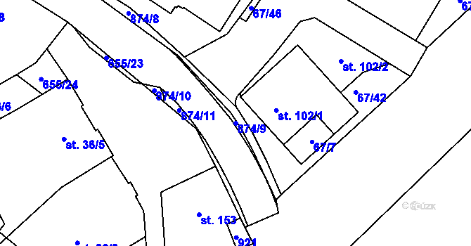 Parcela st. 874/9 v KÚ Blatno u Hlinska, Katastrální mapa