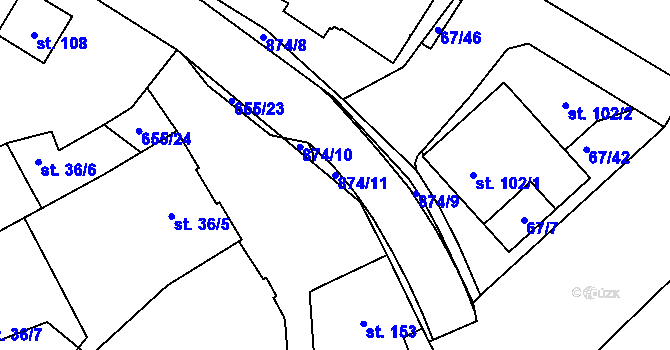 Parcela st. 874/11 v KÚ Blatno u Hlinska, Katastrální mapa