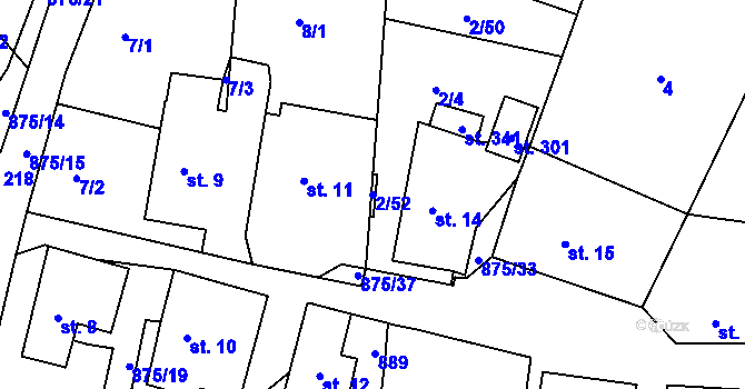 Parcela st. 2/52 v KÚ Blatno u Hlinska, Katastrální mapa
