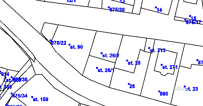 Parcela st. 26/2 v KÚ Blatno u Hlinska, Katastrální mapa