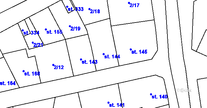 Parcela st. 144 v KÚ Blatno u Hlinska, Katastrální mapa
