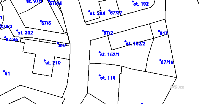 Parcela st. 152/1 v KÚ Blatno u Hlinska, Katastrální mapa