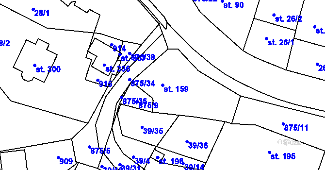 Parcela st. 159 v KÚ Blatno u Hlinska, Katastrální mapa