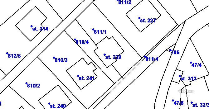 Parcela st. 239 v KÚ Blatno u Hlinska, Katastrální mapa