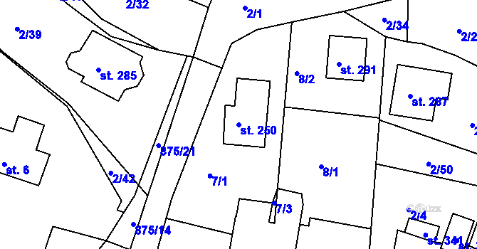 Parcela st. 250 v KÚ Blatno u Hlinska, Katastrální mapa