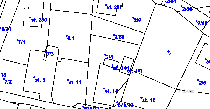 Parcela st. 2/4 v KÚ Blatno u Hlinska, Katastrální mapa