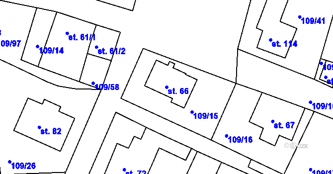 Parcela st. 66 v KÚ Srní u Hlinska, Katastrální mapa