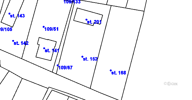 Parcela st. 109/68 v KÚ Srní u Hlinska, Katastrální mapa