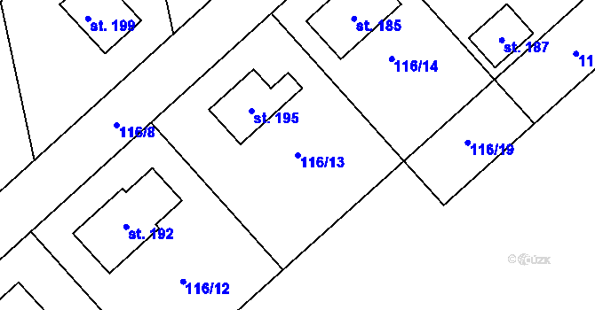 Parcela st. 116/13 v KÚ Srní u Hlinska, Katastrální mapa