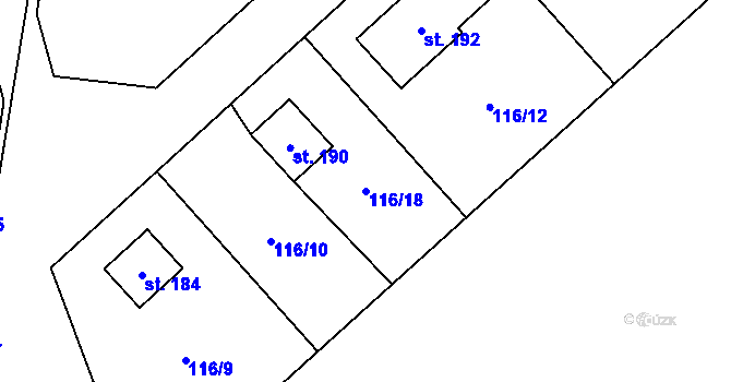 Parcela st. 116/18 v KÚ Srní u Hlinska, Katastrální mapa
