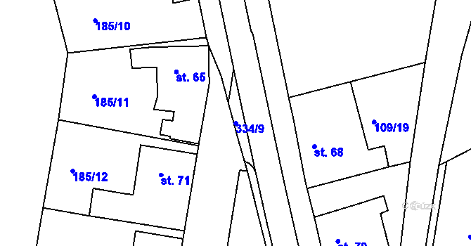 Parcela st. 334/9 v KÚ Srní u Hlinska, Katastrální mapa