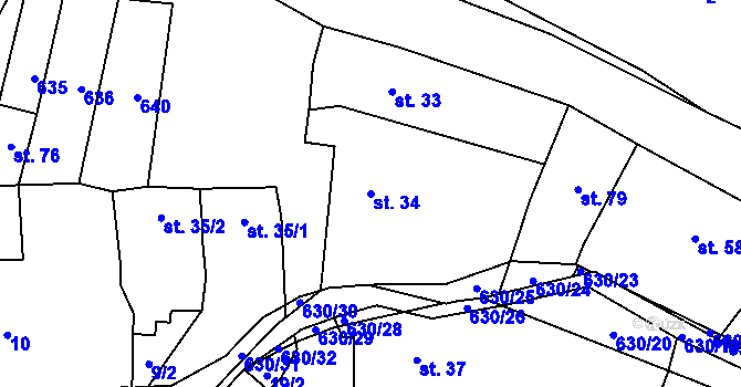 Parcela st. 34 v KÚ Hlinsko, Katastrální mapa