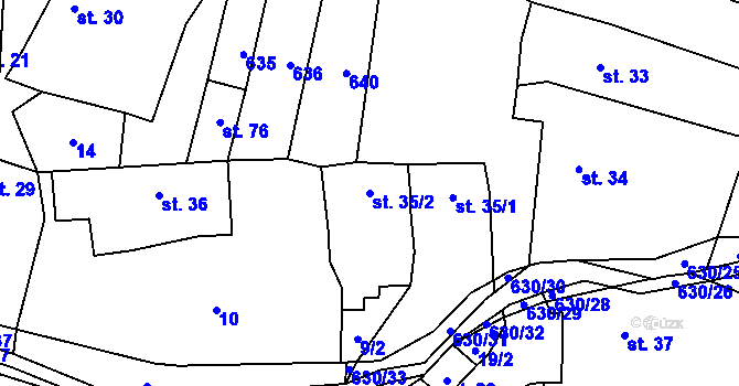 Parcela st. 35/2 v KÚ Hlinsko, Katastrální mapa
