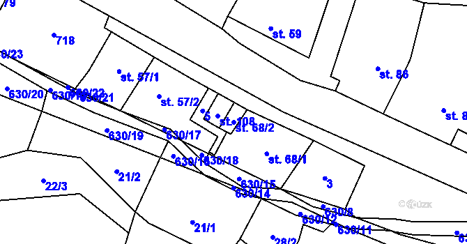 Parcela st. 68/2 v KÚ Hlinsko, Katastrální mapa