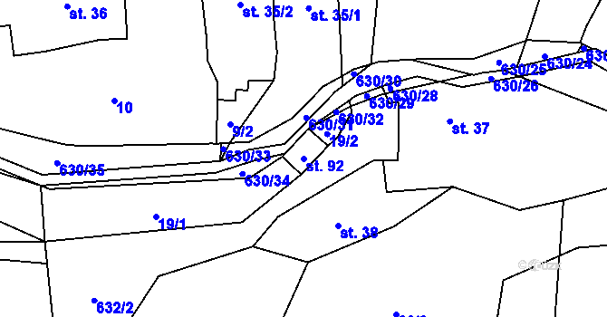 Parcela st. 92 v KÚ Hlinsko, Katastrální mapa