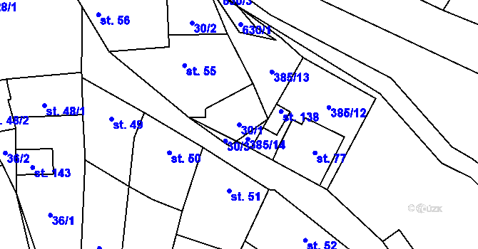 Parcela st. 30/1 v KÚ Hlinsko, Katastrální mapa