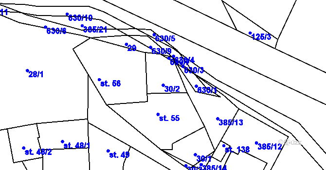 Parcela st. 30/2 v KÚ Hlinsko, Katastrální mapa