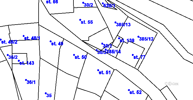 Parcela st. 30/3 v KÚ Hlinsko, Katastrální mapa
