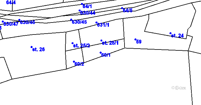 Parcela st. 60/1 v KÚ Hlinsko, Katastrální mapa