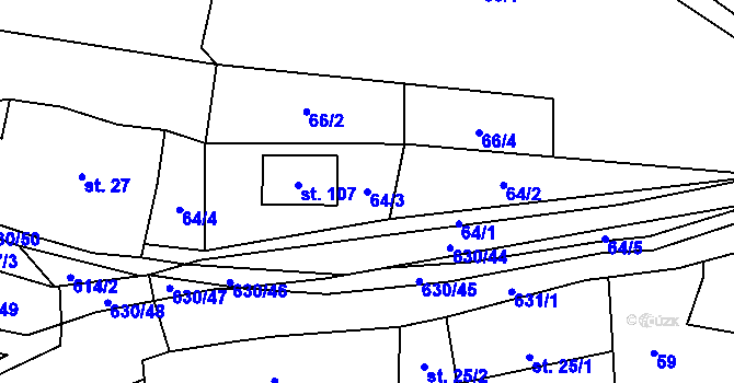 Parcela st. 64/3 v KÚ Hlinsko, Katastrální mapa