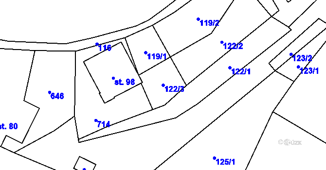 Parcela st. 122/3 v KÚ Hlinsko, Katastrální mapa