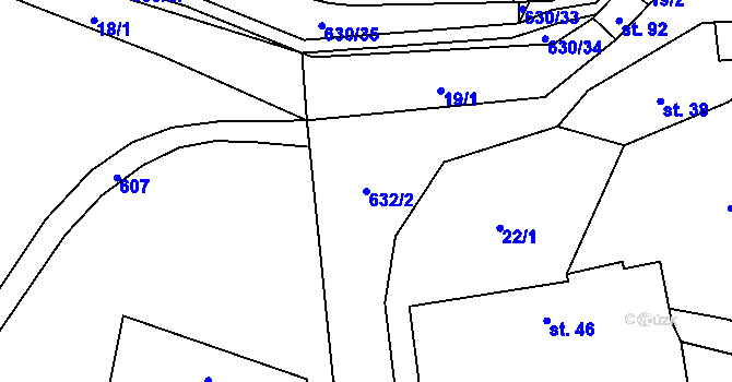 Parcela st. 632/2 v KÚ Hlinsko, Katastrální mapa