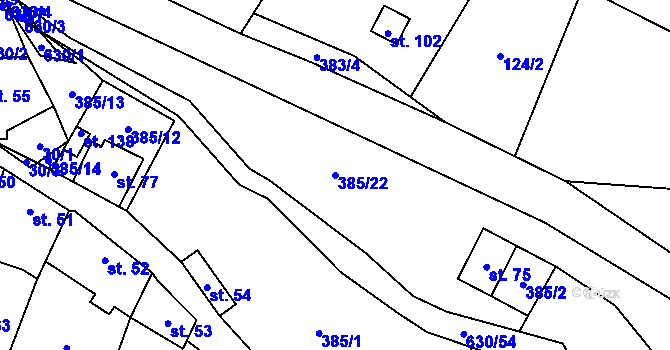 Parcela st. 385/22 v KÚ Hlinsko, Katastrální mapa