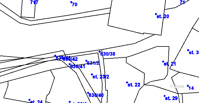 Parcela st. 630/38 v KÚ Hlinsko, Katastrální mapa