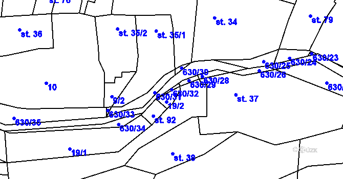Parcela st. 630/32 v KÚ Hlinsko, Katastrální mapa