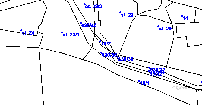 Parcela st. 630/36 v KÚ Hlinsko, Katastrální mapa